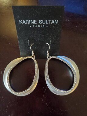 Karine Sultan Chloe Pavé Statement Drop Earrings Silver Tone NWOT